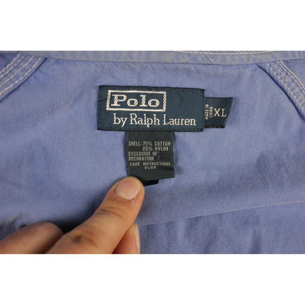 Polo Ralph Lauren Hooded Jacket Blue Big Pony 3 Patch Y2K Vintage XL Distressed